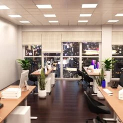 Pack Of 16 LED Panel Light, 595x595mm, TP(A), Cool Or Natural White 26 Pack Of 16 LED Panel Light, 595x595mm, TP(A), Cool Or Natural White -LED Downlights Store full view of an office with natural white light 1