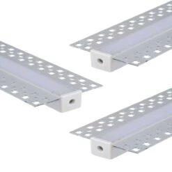 Pack Of 3 Trimless Plaster In Aluminium Profiles With Diffuser & End Caps , 2m Long