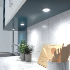 3 X 230v Brushed Chrome Surface/Recessed Mounted Under-Cabinet Lights -LED Downlights Store natural white mains powered surface mounted led under cabinet light 1 1