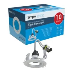 Pack Of 10 Fixed, GU10, Die Cast Downlight With A White Bezel