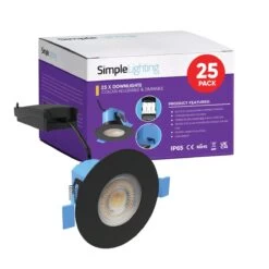 Pack Of 25 6w, Colour Adjustable Fire Rated Downlights, Matt Black