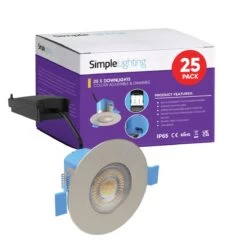 Pack Of 25 6w, Colour Adjustable Fire Rated Downlights, Brushed Chrome