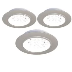 3 Pack Of Recessed, LED, Stainless Steel, Under Cabinet/Shelf Lights & Transformer - Cool Or Warm White -LED Downlights Store recessed led cabinet light 3 pack cool white