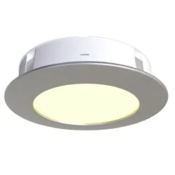 Mains Powered Brushed Chrome Surface/Recessed Mounted Under-Cabinet Light -LED Downlights Store recessed mains powered led cabinet light warm white