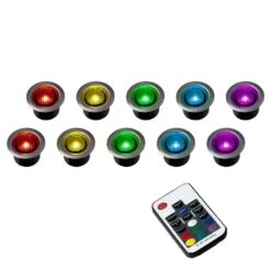 Pack Of 10, 40mm IP67 RGB Colour Changing LED Decking Lights/Plinth Lights