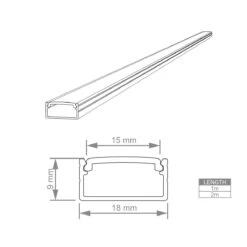 2m, LED Profile, Black Slimline With Diffuser, Incl End Caps And Brackets -LED Downlights Store se981280 linedraw 1