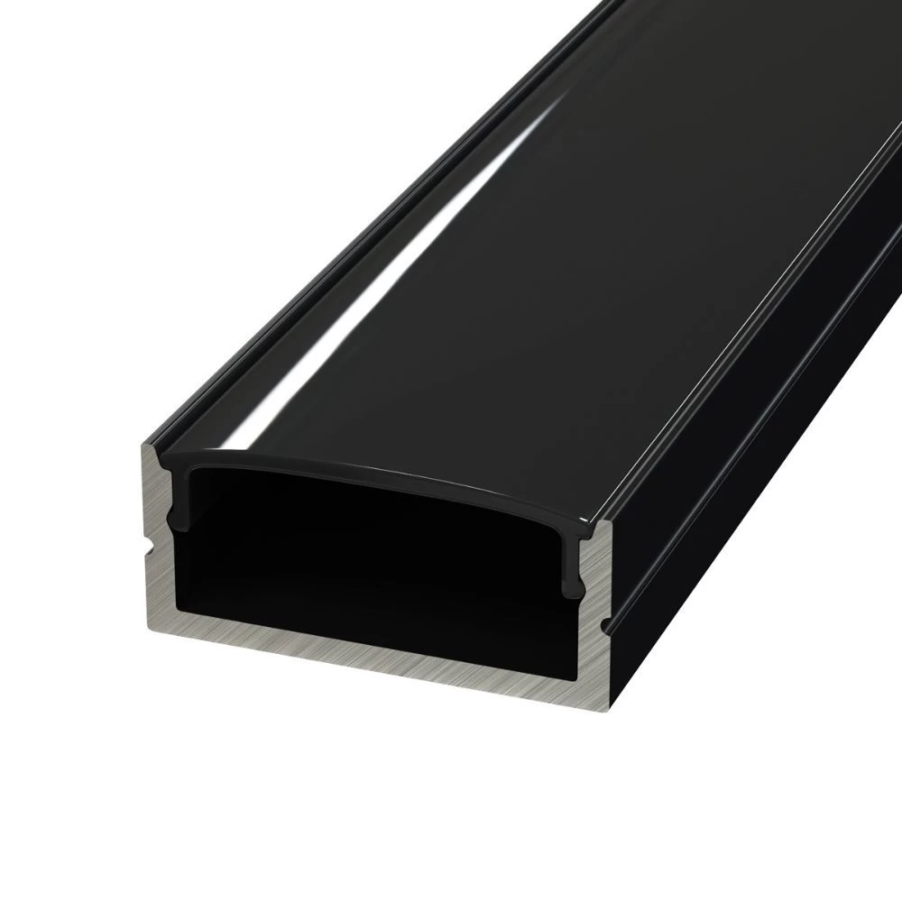Black Aluminium Surface Mounted Profile, 2m Long With Cover & End Caps 1 Black Aluminium Surface Mounted Profile, 2m Long With Cover & End Caps