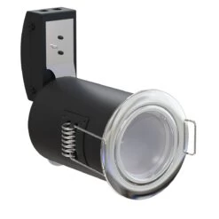 Pack Of 10 Fixed Fire Rated GU10 Downlights With A Polished Chrome Finish -LED Downlights Store side of a fixed fire rated gu10 downlight with cover