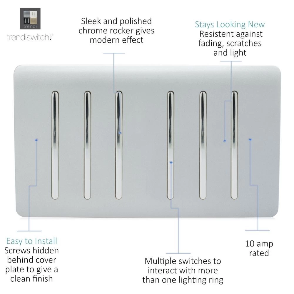 Trendi Switch 6 Gang 2 Way Double Plate Rocker Light Switch Silver 2 Trendi Switch 6 Gang 2 Way Double Plate Rocker Light Switch Silver - Image 2