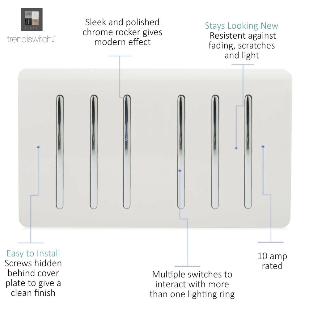 Trendi Switch 6 Gang 2 Way Double Plate Rocker Light Switch White 3 Trendi Switch 6 Gang 2 Way Double Plate Rocker Light Switch White - Image 3
