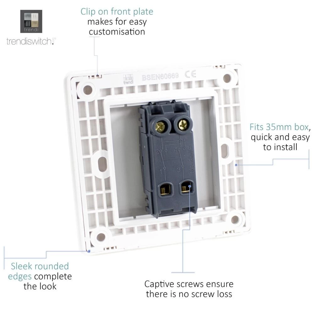 Trendi 1 Gang Intermediate Artistic Modern Glossy Screwless 10 Amp Rocker Light Switch Silver 3 Trendi 1 Gang Intermediate Artistic Modern Glossy Screwless 10 Amp Rocker Light Switch Silver - Image 3