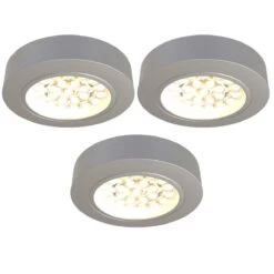 Pack Of 3 Round, Surface Mounted LED Cabinet Lights With Driver - Cool Or Warm White