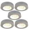 Pack Of 5, Round, Surface Mounted LED Under Cabinet Lights With Transformer - White Or Warm White