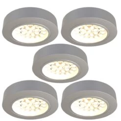 Pack Of 5, Round, Surface Mounted LED Under Cabinet Lights With Transformer - White Or Warm White