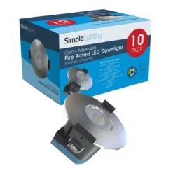 Pack Of 10, 8w LED Fire Rated Downlight, Brushed Chrome Bezel