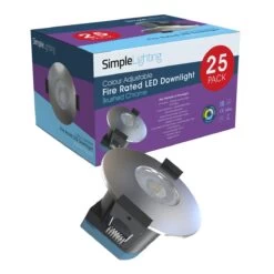Pack Of 25, 8w LED Fire Rated Downlight, Brushed Chrome Bezel