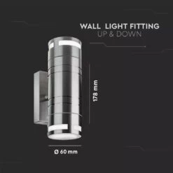 Twin GU10 Wall Light Fitting, Stainless Steel, IP44 Up/Down -LED Downlights Store vt 7632 wall fittings 03