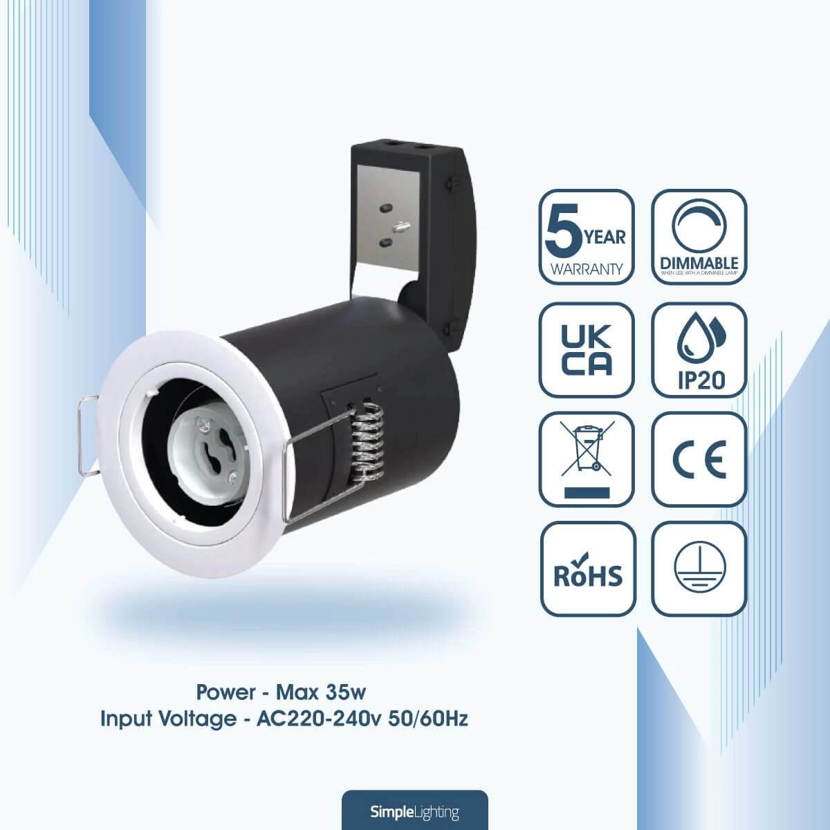 Pack Of 10 Fixed GU10 Die-Cast Fire Rated Downlights In A White Finish 2 Pack Of 10 Fixed GU10 Die-Cast Fire Rated Downlights In A White Finish - Image 2