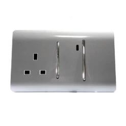 Trendi Artistic Modern Glossy Cooker Control Panel 13amp Socket With 45 Amp Cooker Switch With Neon Insert Silver