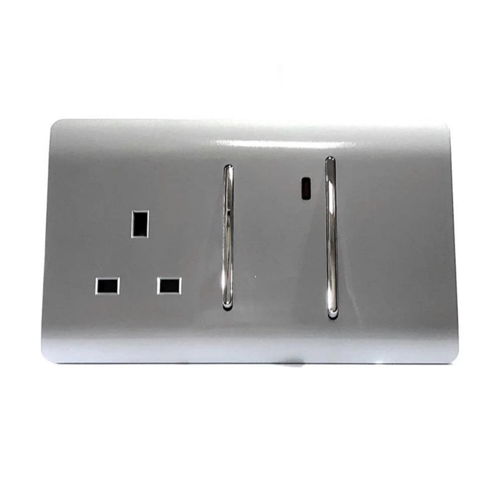 Trendi Artistic Modern Glossy Cooker Control Panel 13amp Socket With 45 Amp Cooker Switch With Neon Insert Silver 1 Trendi Artistic Modern Glossy Cooker Control Panel 13amp Socket With 45 Amp Cooker Switch With Neon Insert Silver